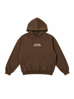 DUCKIN BAD VIBES CENTER LOGO   EMBROIDERED PREMIUM HOODIE (BROWN)