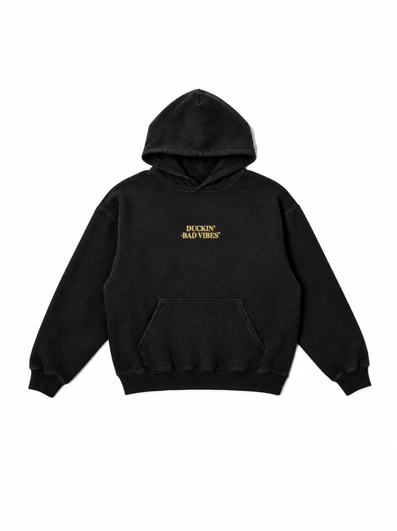 DUCKIN BAD VIBES CENTER LOGO   EMBROIDERED PREMIUM HOODIE (BLACK)