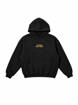 DUCKIN BAD VIBES CENTER LOGO   EMBROIDERED PREMIUM HOODIE (BLACK)