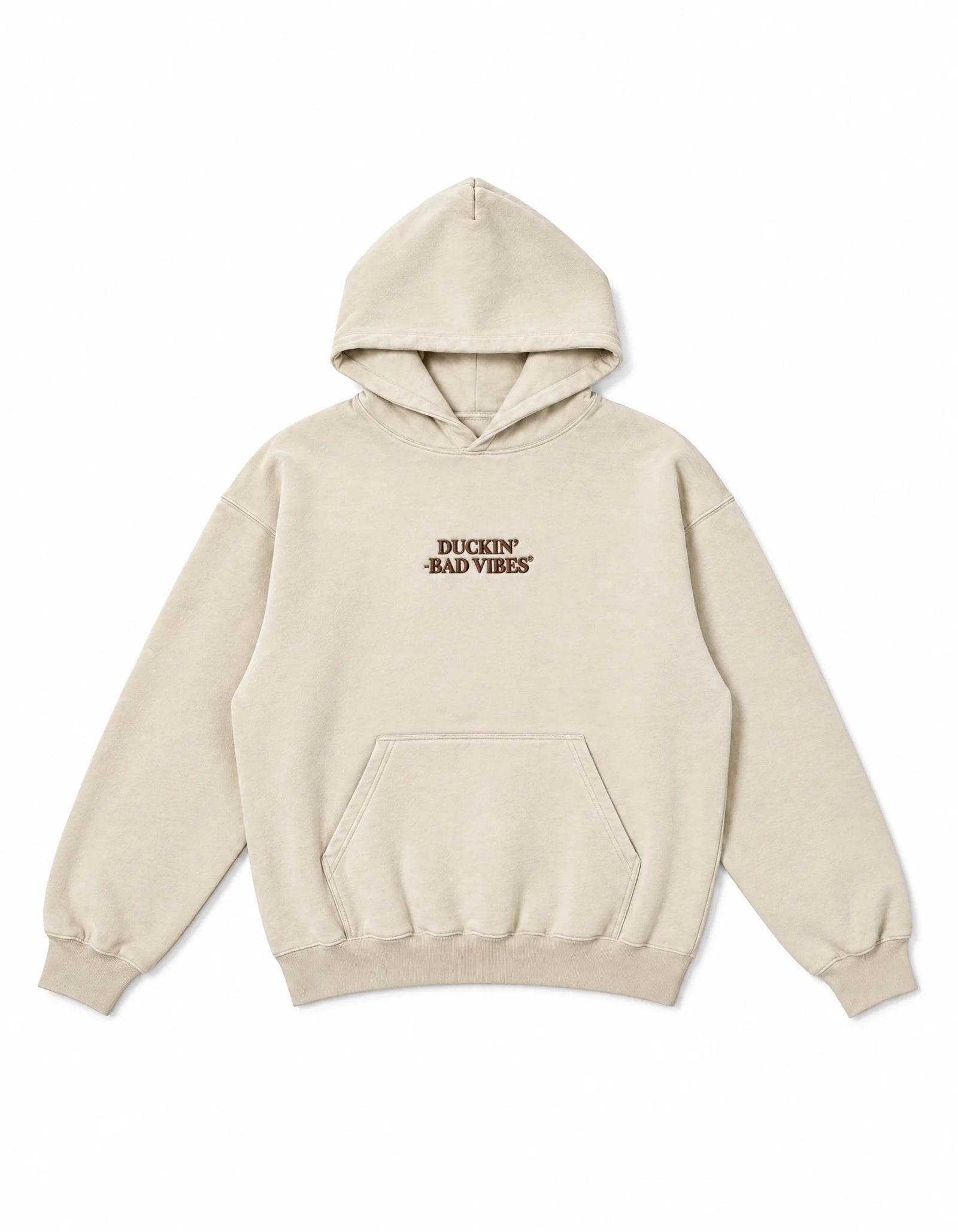 DUCKIN BAD VIBES CENTER LOGO EMBROIDERED HOODIE ￼(CREAM)
