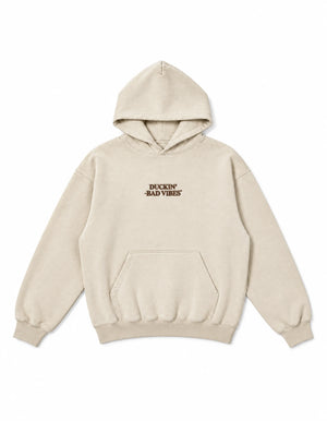 DUCKIN BAD VIBES CENTER LOGO EMBROIDERED HOODIE ￼(CREAM)