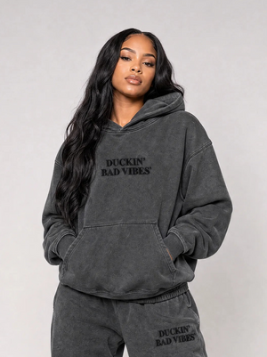 DUCKIN BAD VIBES CENTER LOGO   EMBROIDERED PREMIUM HOODIE